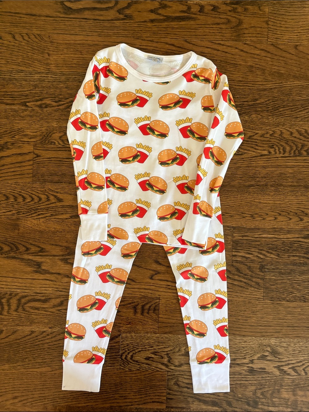 Kids White Burger & Fries One-Piece Pajama Set
